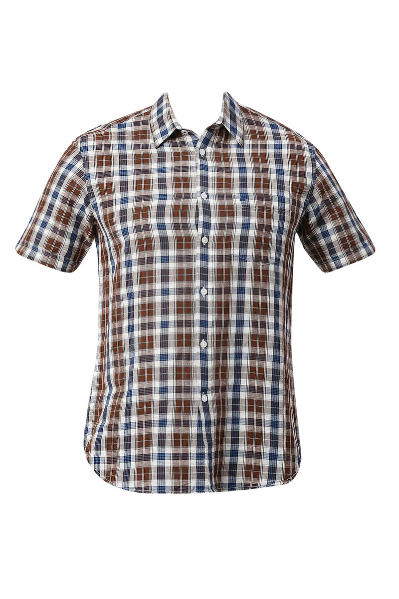 BASICS SLIM FIT COTTON LINEN CHECKS HALFSLEEVES SHIRT