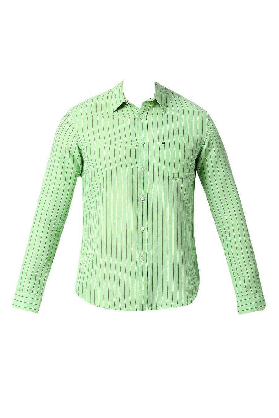 BASICS SLIM FIT PEPPERMINT GREEN COTTON LINEN STRIPE SHIRT