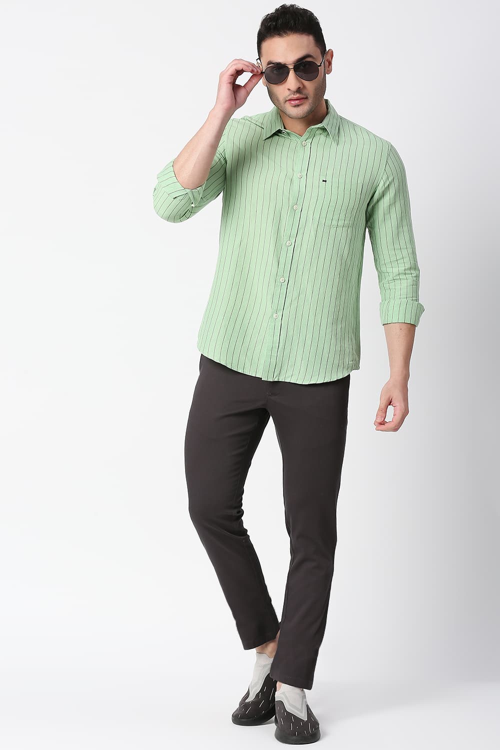 Slim Fit Cotton Linen Stripe Shirt