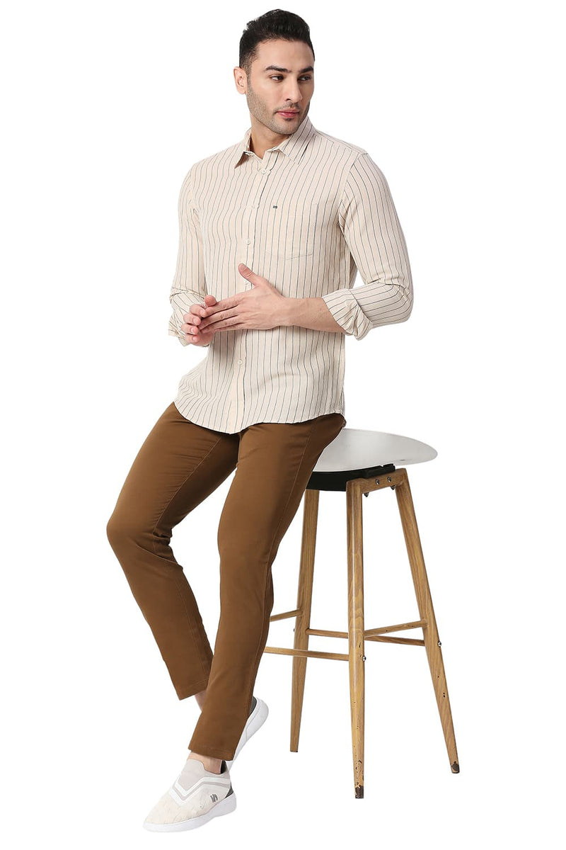 BASICS SLIM FIT COTTON LINEN STRIPE SHIRT