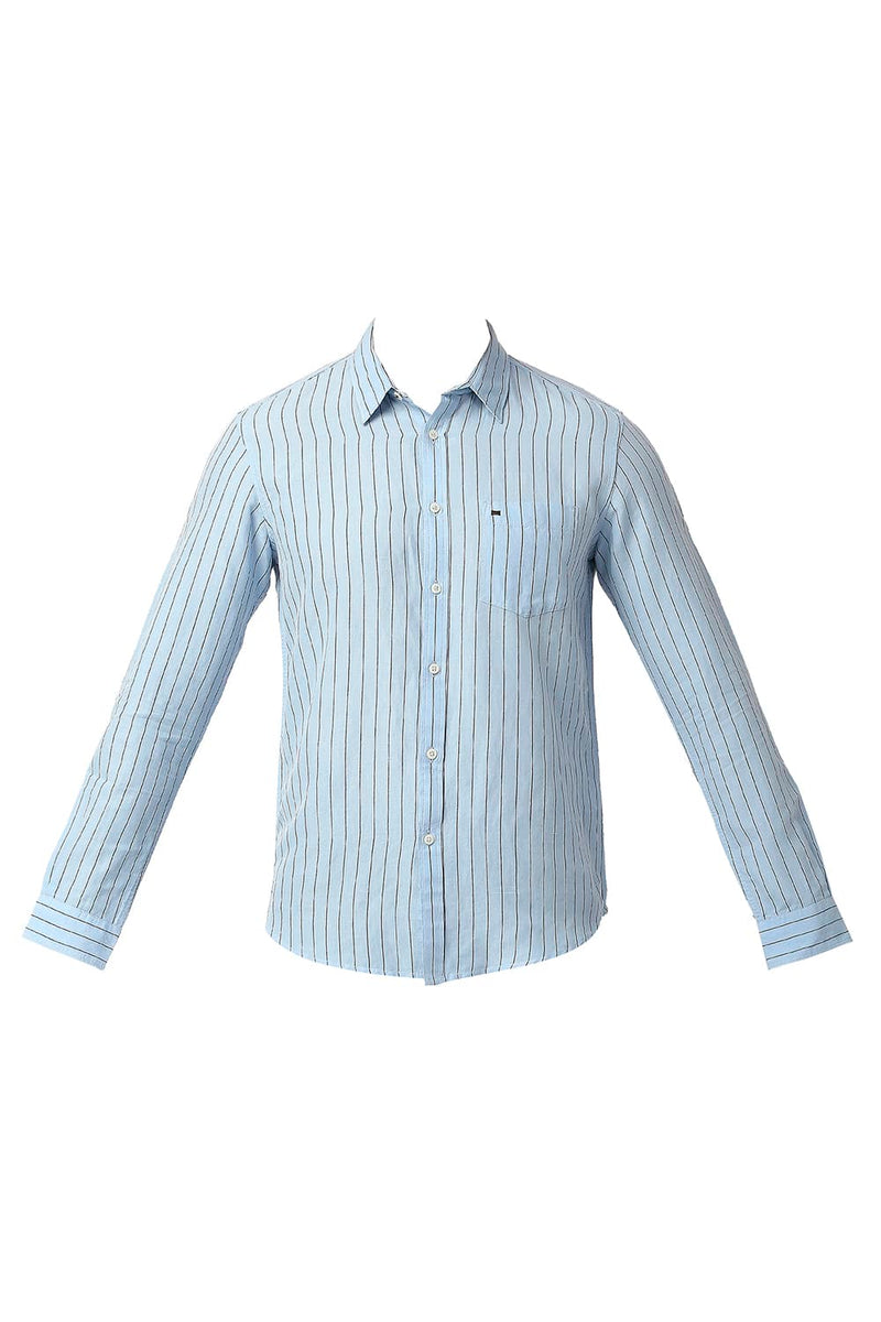 BASICS SLIM FIT COTTON LINEN STRIPE SHIRT