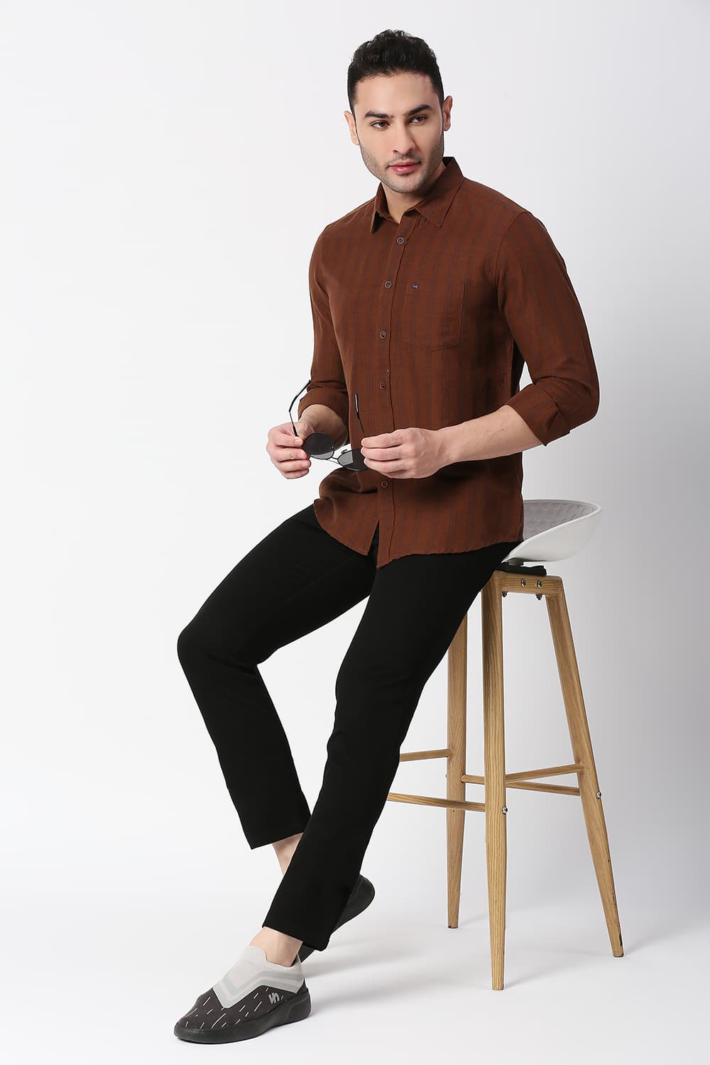 Slim Fit Cotton Linen Stripe Shirt