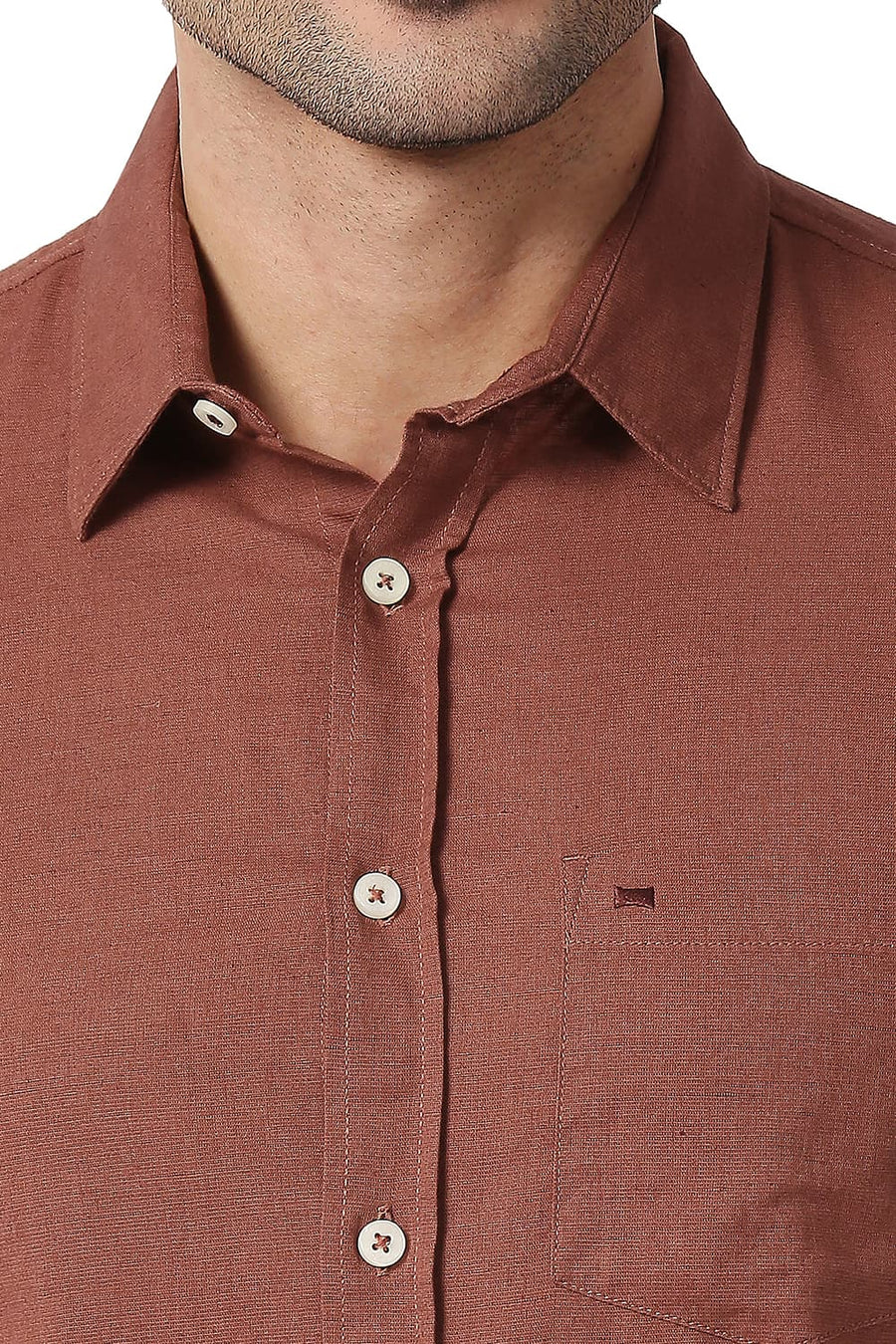 BASICS SLIM FIT ROASTED BRICK COTTON LINEN SHIRT
