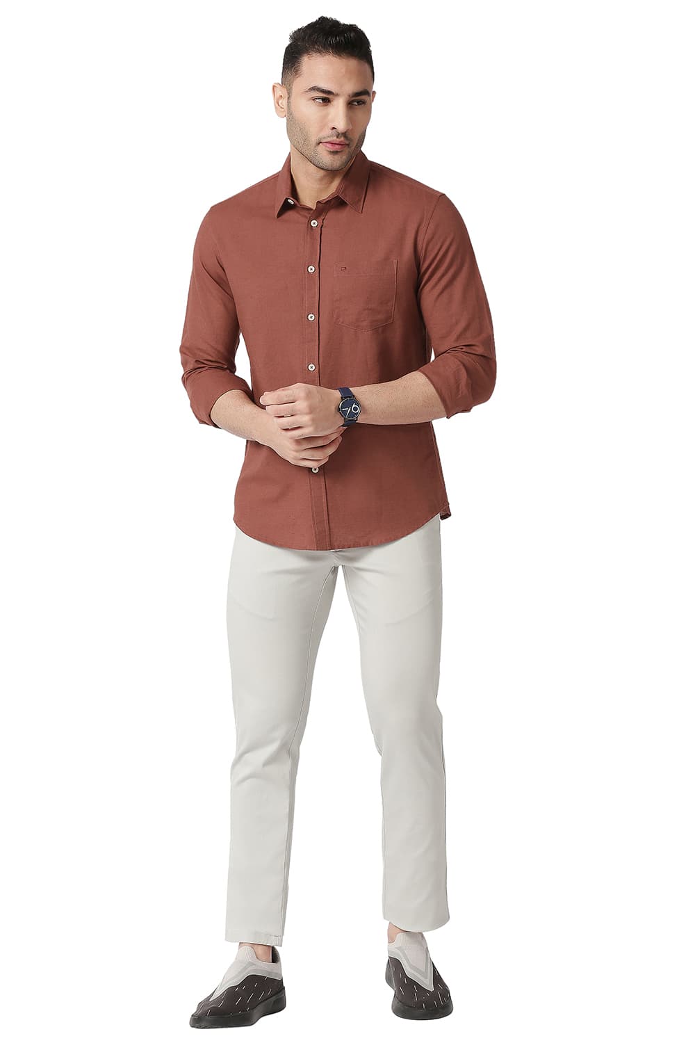 BASICS SLIM FIT COTTON LINEN SHIRT