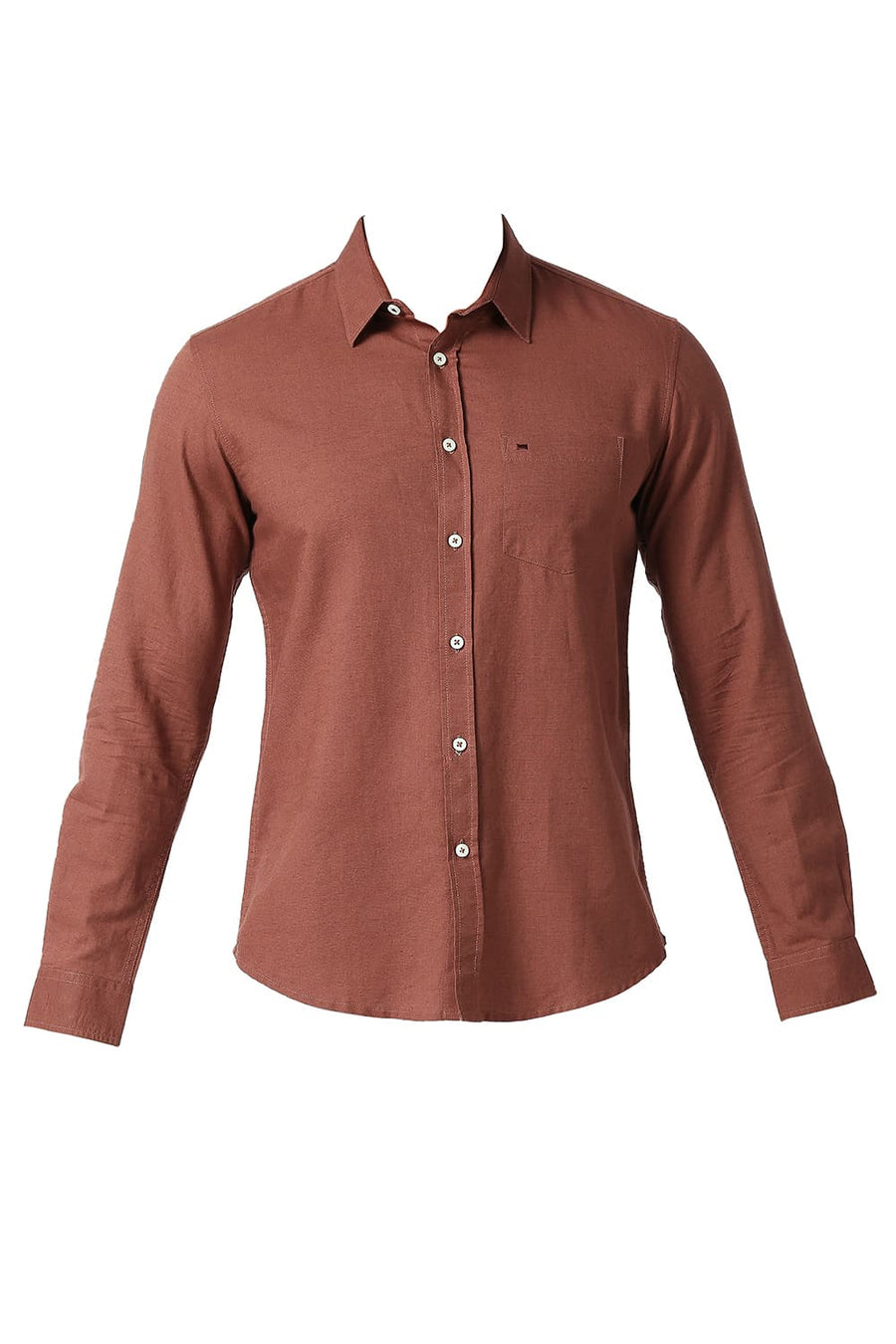 BASICS SLIM FIT ROASTED BRICK COTTON LINEN SHIRT