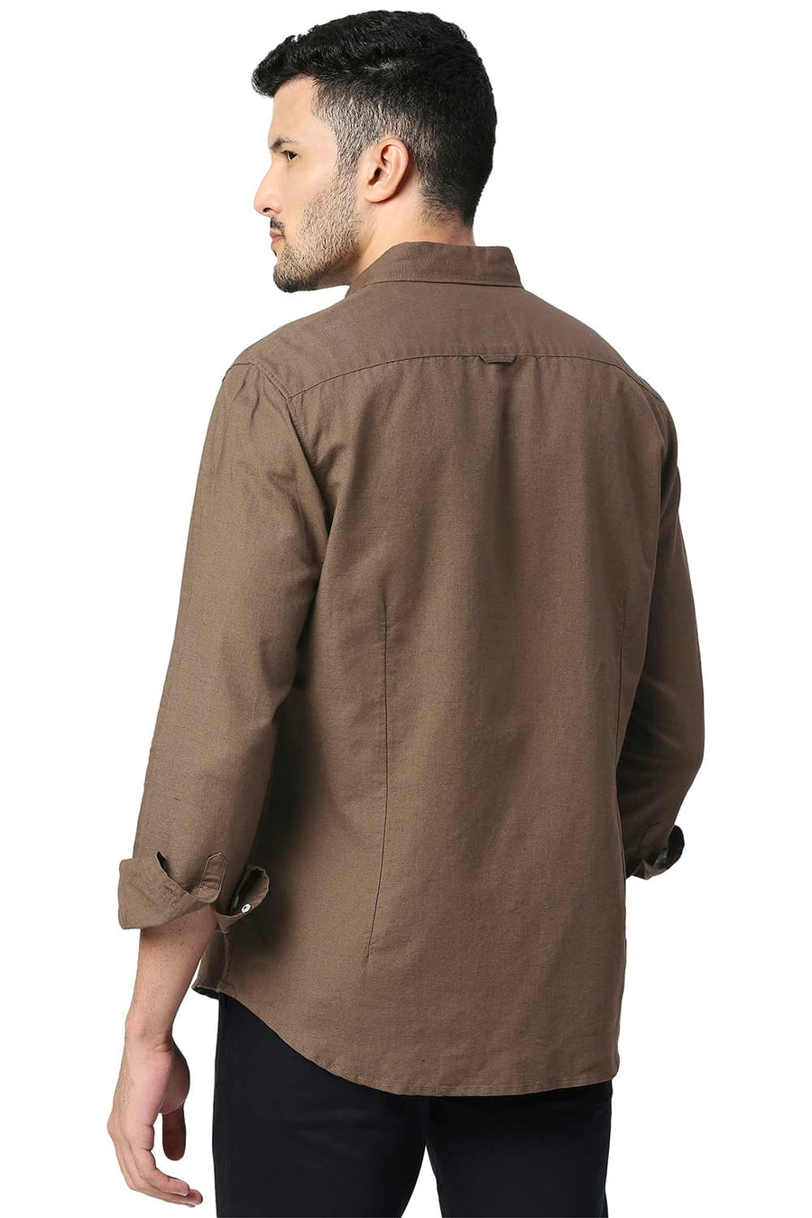 BASICS SLIM FIT BUTTERNUT OLIVE COTTON LINEN SHIRT