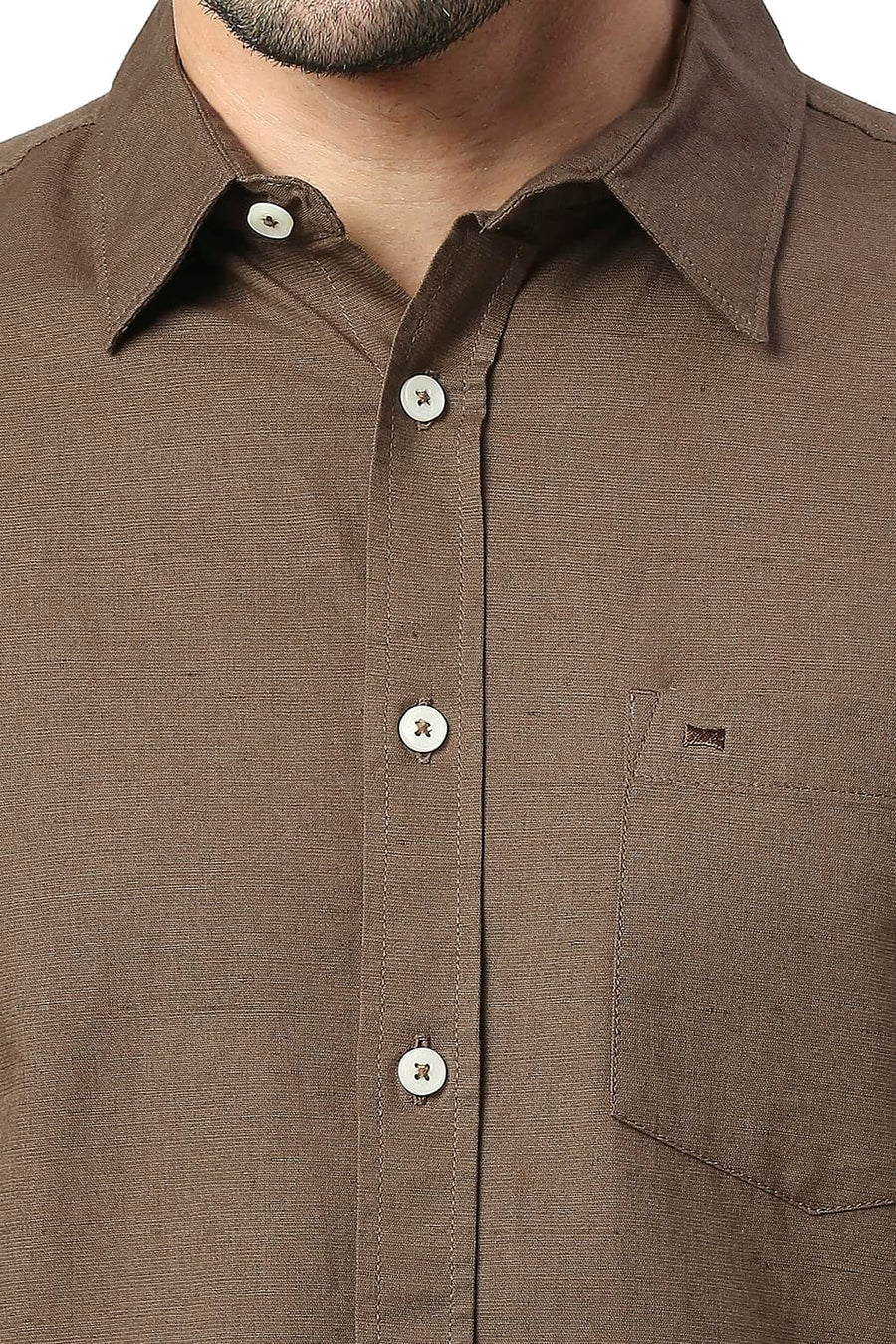 BASICS SLIM FIT BUTTERNUT OLIVE COTTON LINEN SHIRT