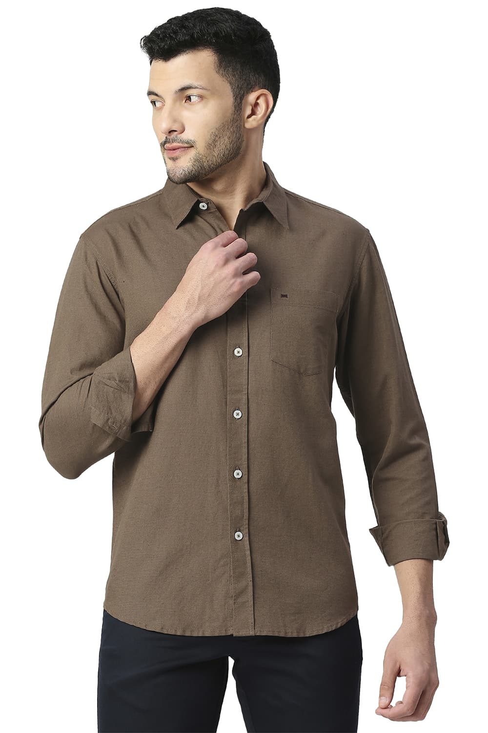 BASICS SLIM FIT COTTON LINEN SHIRT