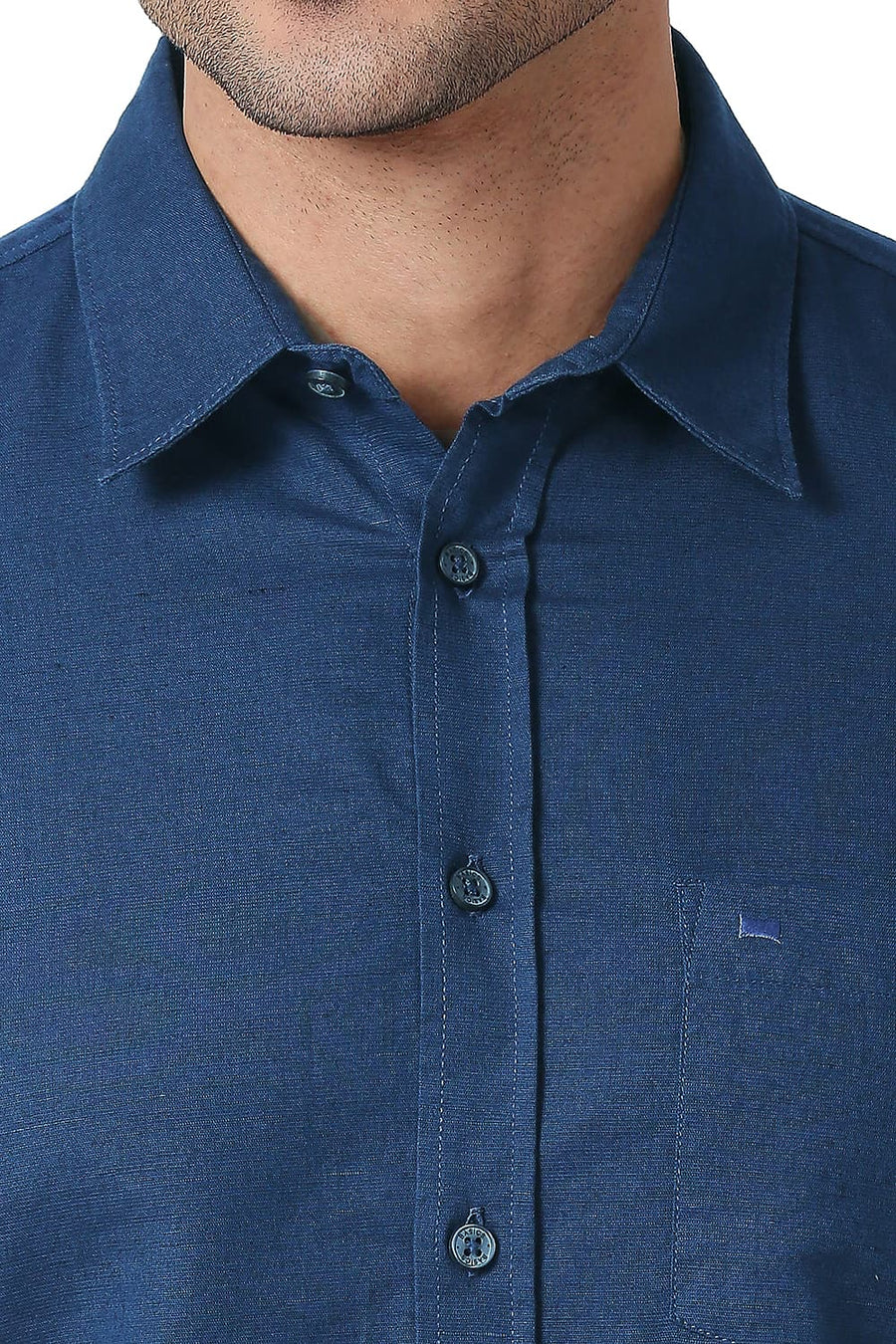 BASICS SLIM FIT INSIGNIA BLUE COTTON LINEN SHIRT