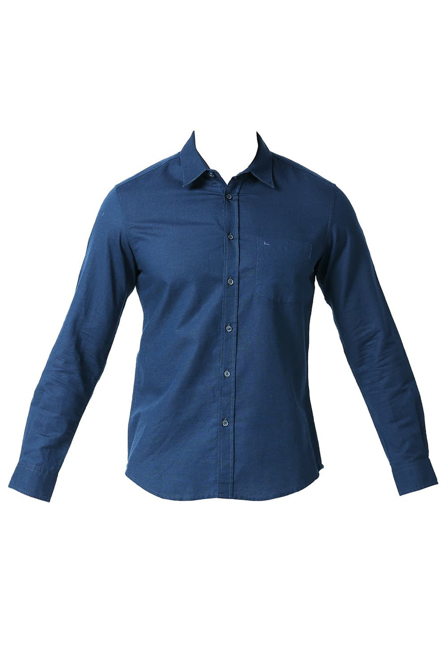 BASICS SLIM FIT INSIGNIA BLUE COTTON LINEN SHIRT