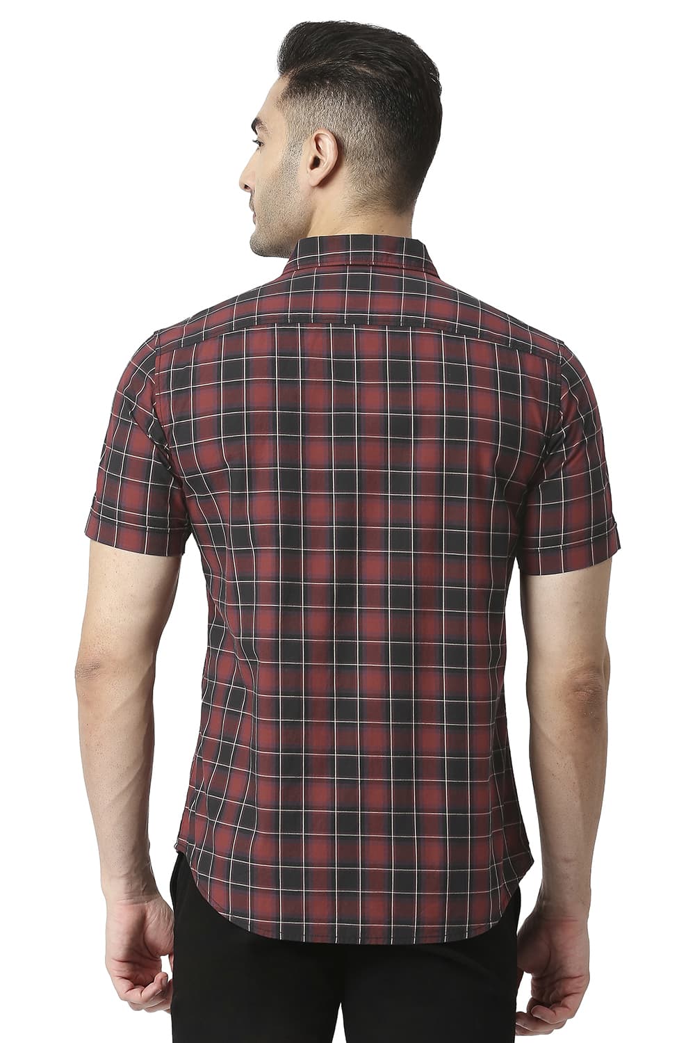 BASICS SLIM FIT COTTON CHECKS HALFSLEEVES SHIRT