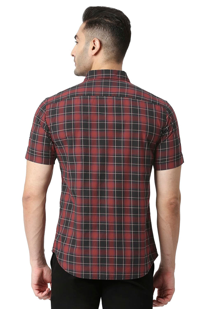 BASICS SLIM FIT COTTON CHECKS HALFSLEEVES SHIRT