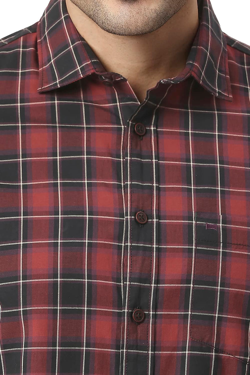 BASICS SLIM FIT COTTON CHECKS HALFSLEEVES SHIRT