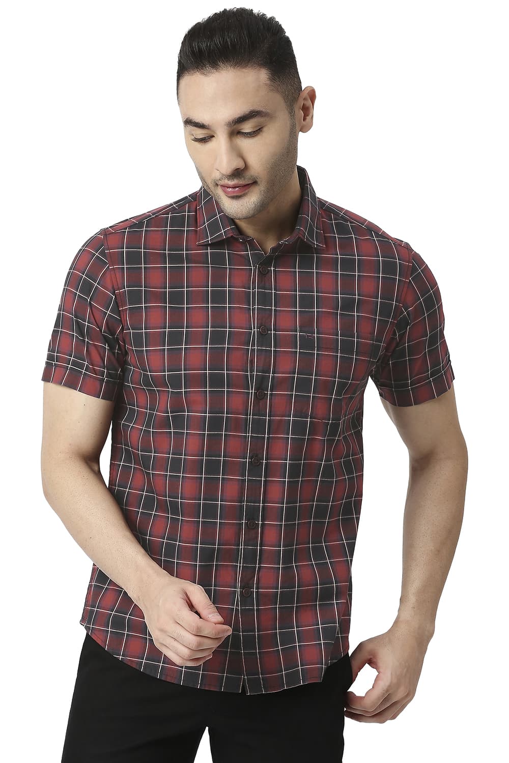 BASICS SLIM FIT COTTON CHECKS SHIRT