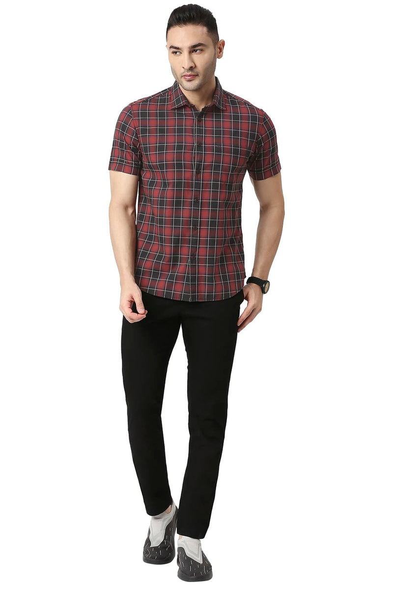 BASICS SLIM FIT COTTON CHECKS HALFSLEEVES SHIRT