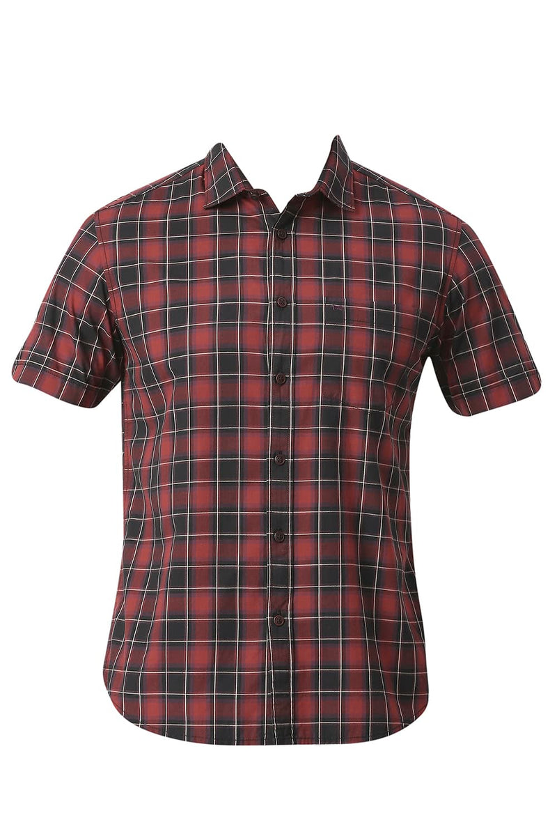 BASICS SLIM FIT COTTON CHECKS HALFSLEEVES SHIRT