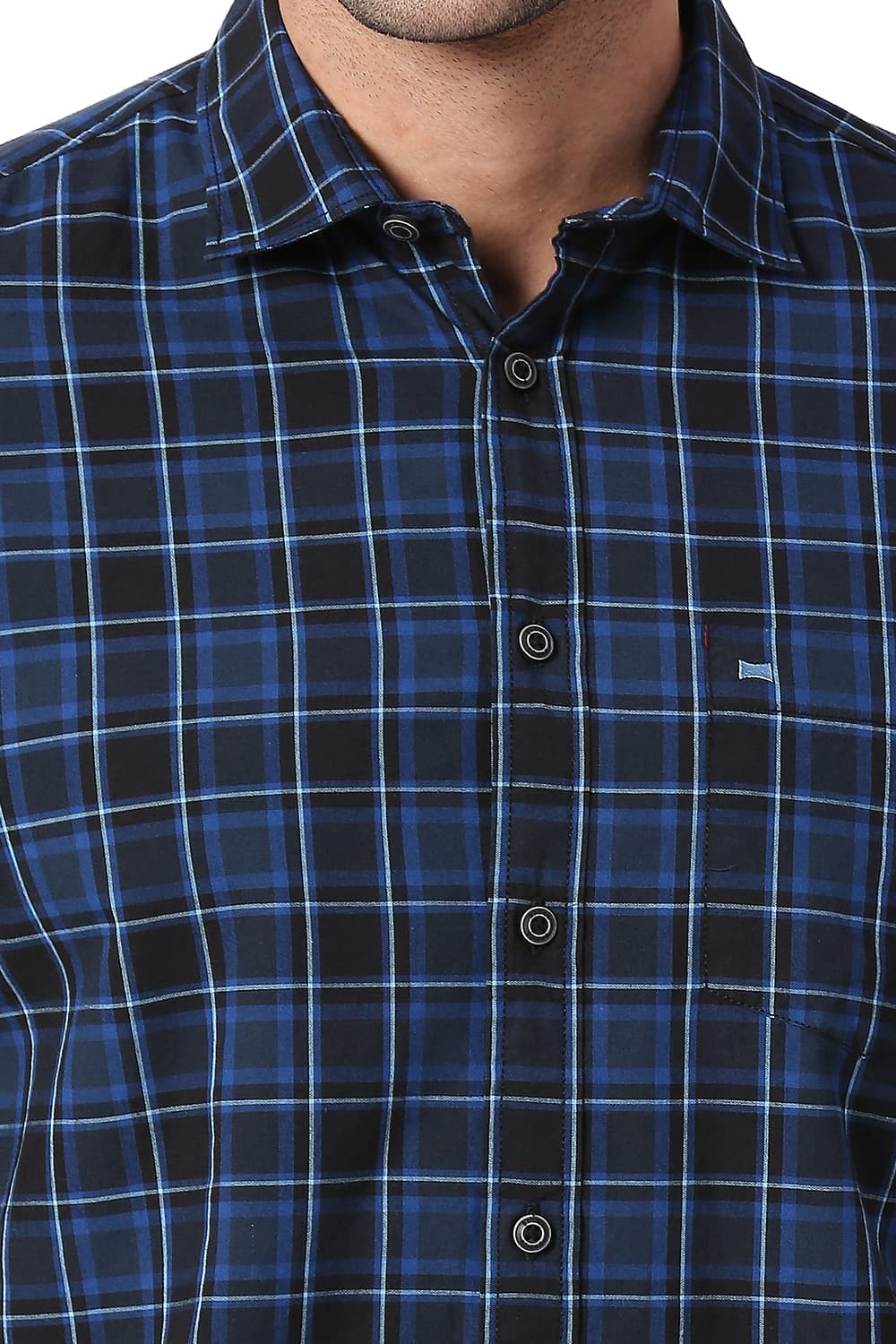 BASICS SLIM FIT COTTON CHECKS HALFSLEEVES SHIRT