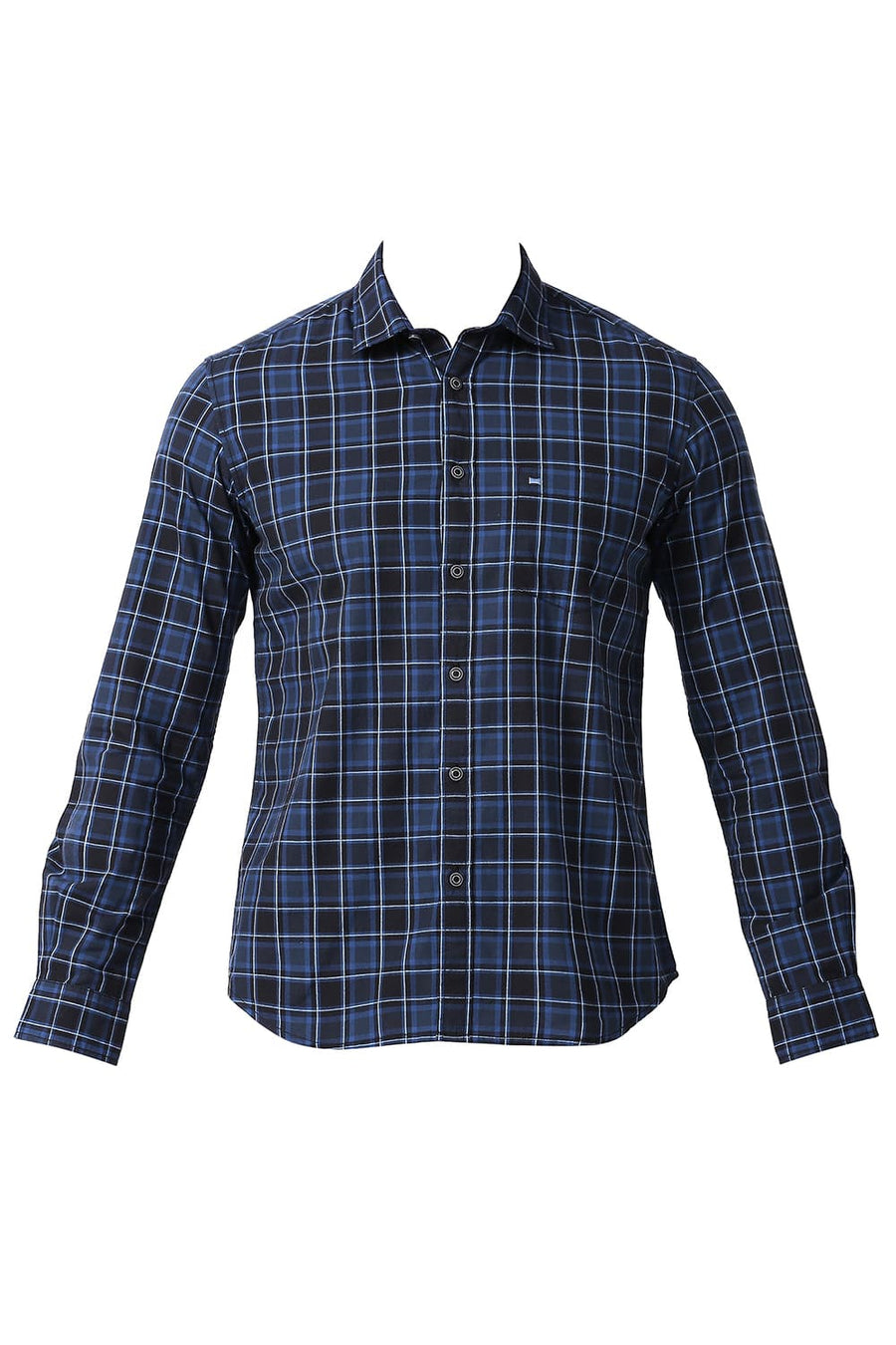 BASICS SLIM FIT DRESS BLUE COTTON CHECKS SHIRT