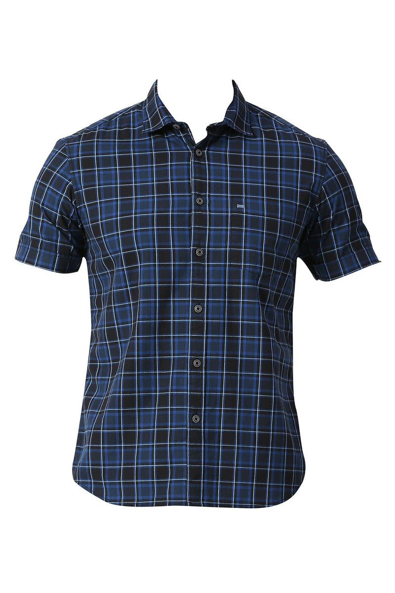 BASICS SLIM FIT COTTON CHECKS HALFSLEEVES SHIRT