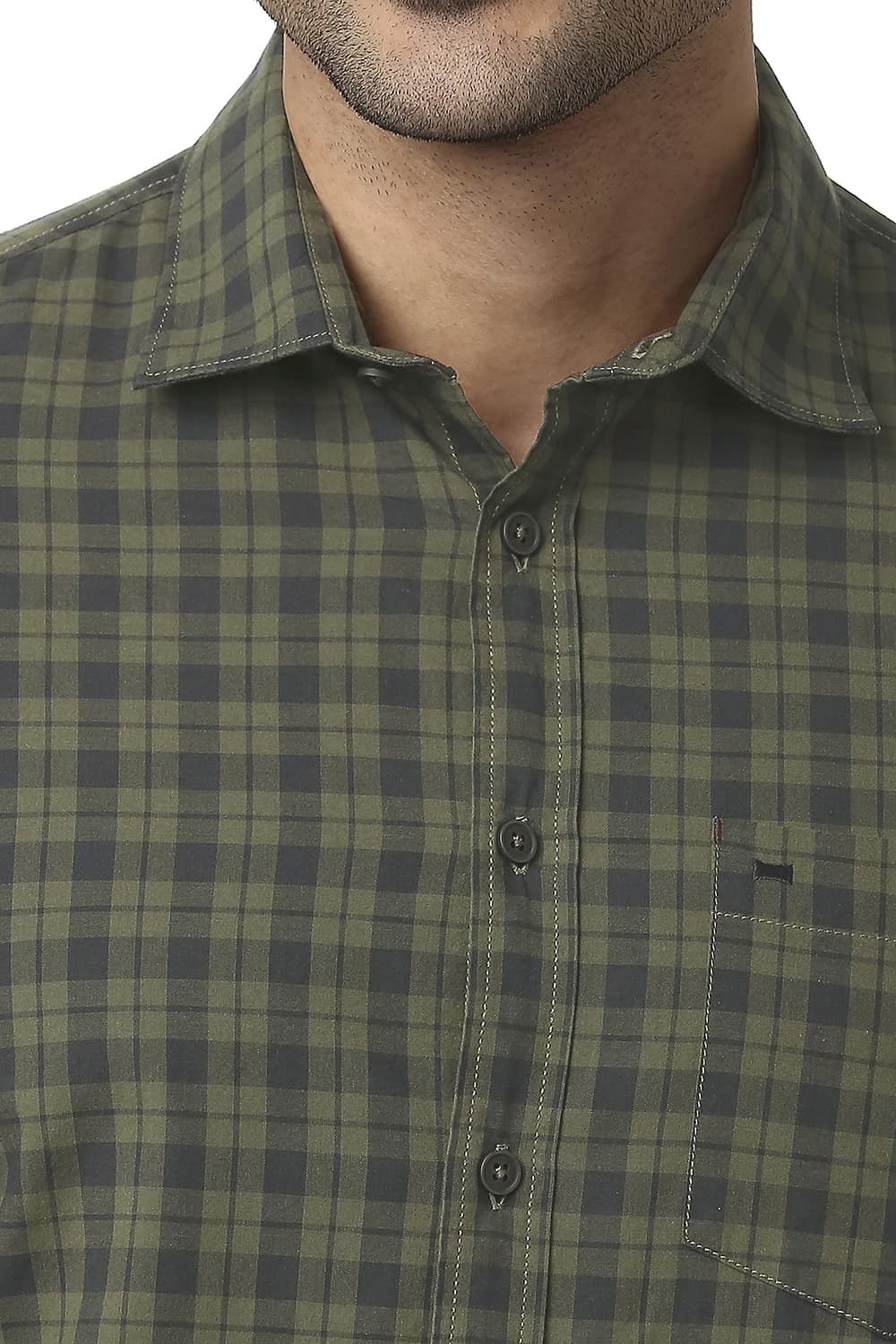 BASICS SLIM FIT COTTON CHECKS SHIRT