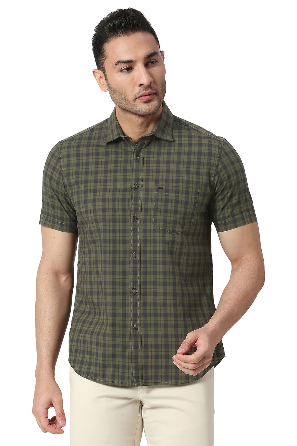 BASICS SLIM FIT COTTON CHECKS SHIRT