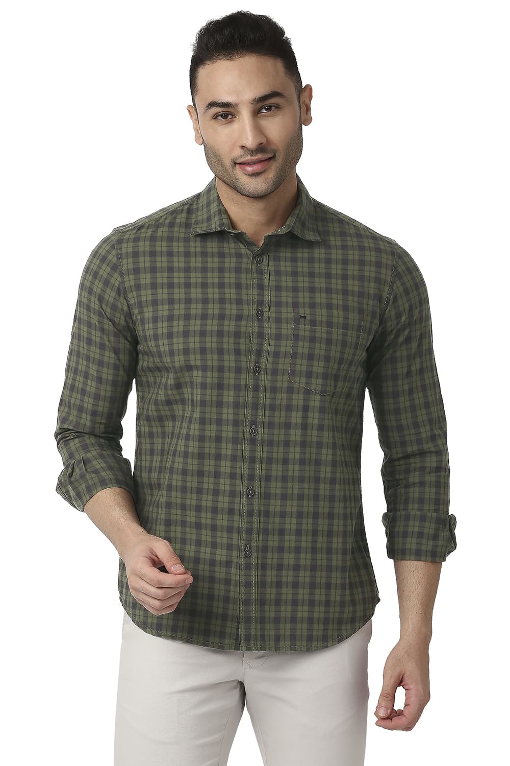 BASICS SLIM FIT COTTON CHECKS SHIRT