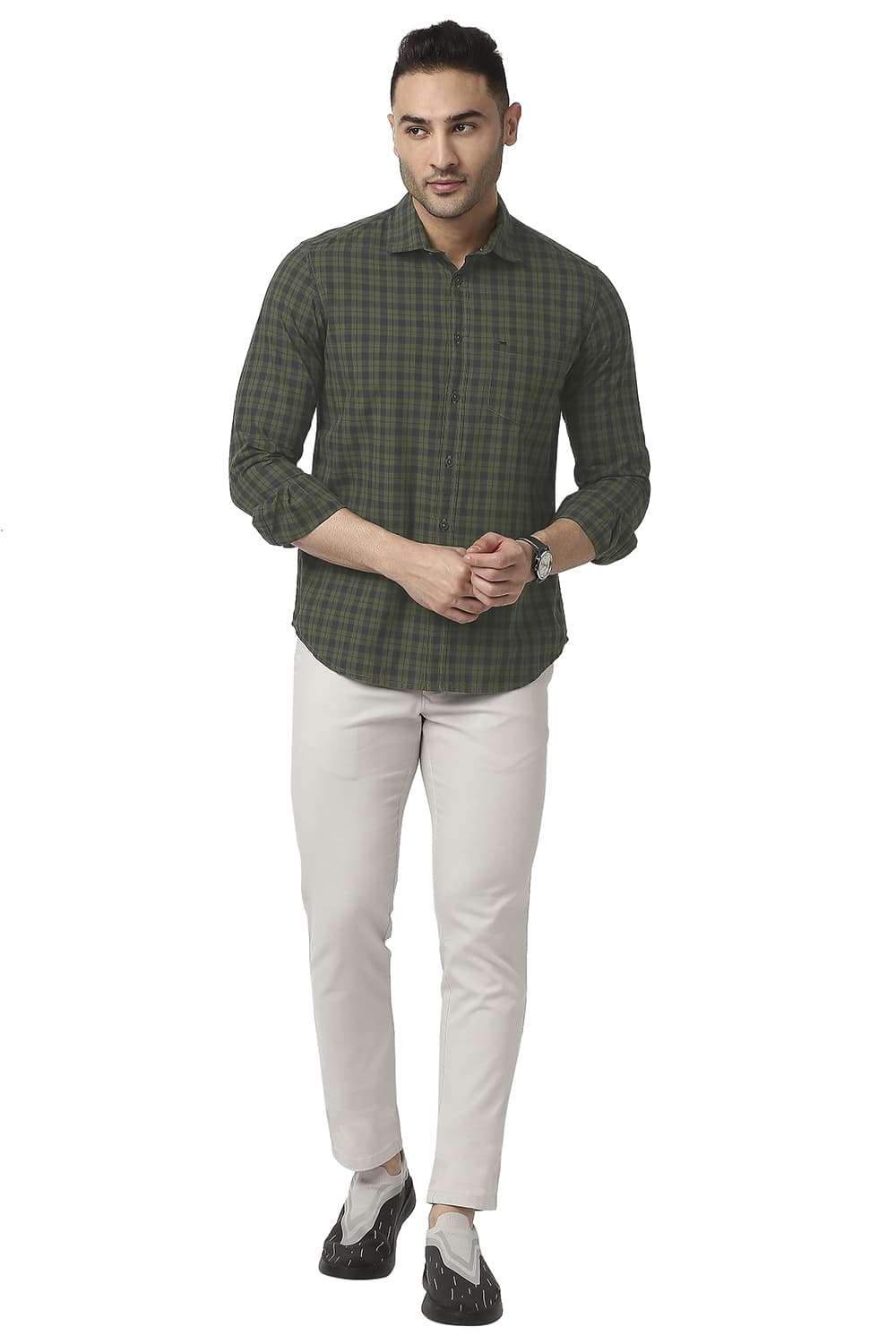 BASICS SLIM FIT COTTON CHECKS SHIRT