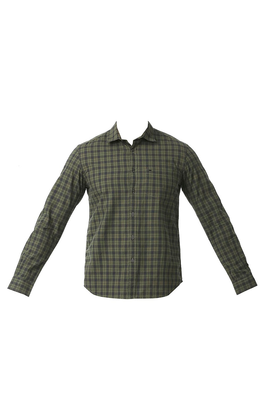 BASICS SLIM FIT CHINE GREEN COTTON CHECKS SHIRT