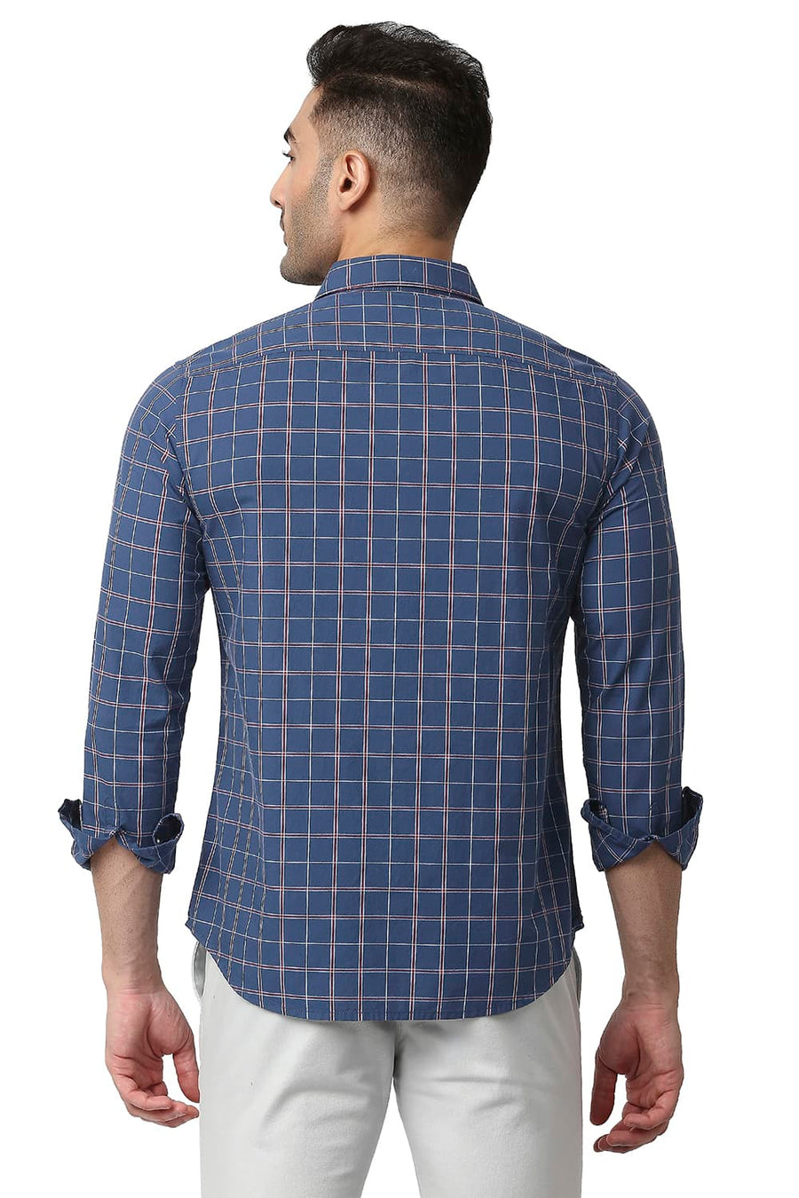 BASICS SLIM FIT MOONLIGHT BLUE COTTON CHECKS SHIRT