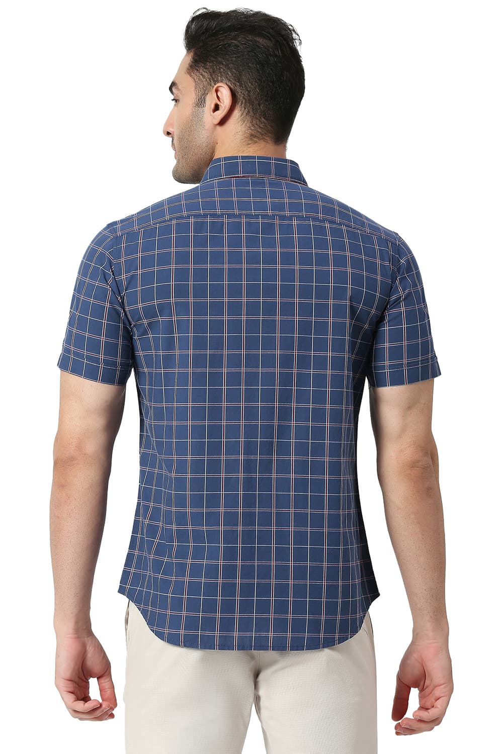 BASICS SLIM FIT COTTON CHECKS HALFSLEEVES SHIRT