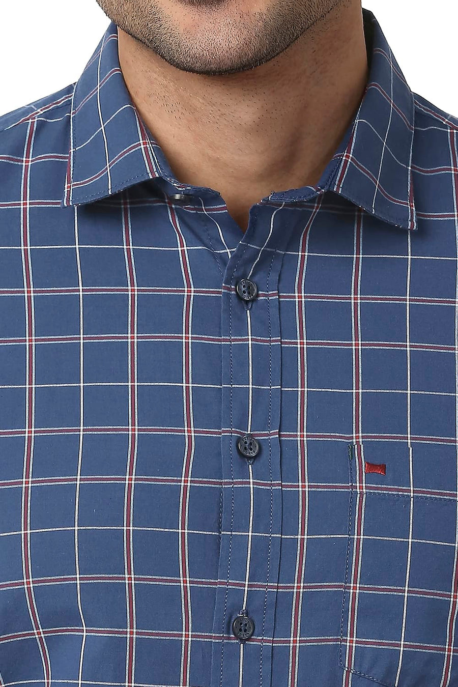 BASICS SLIM FIT MOONLIGHT BLUE COTTON CHECKS SHIRT