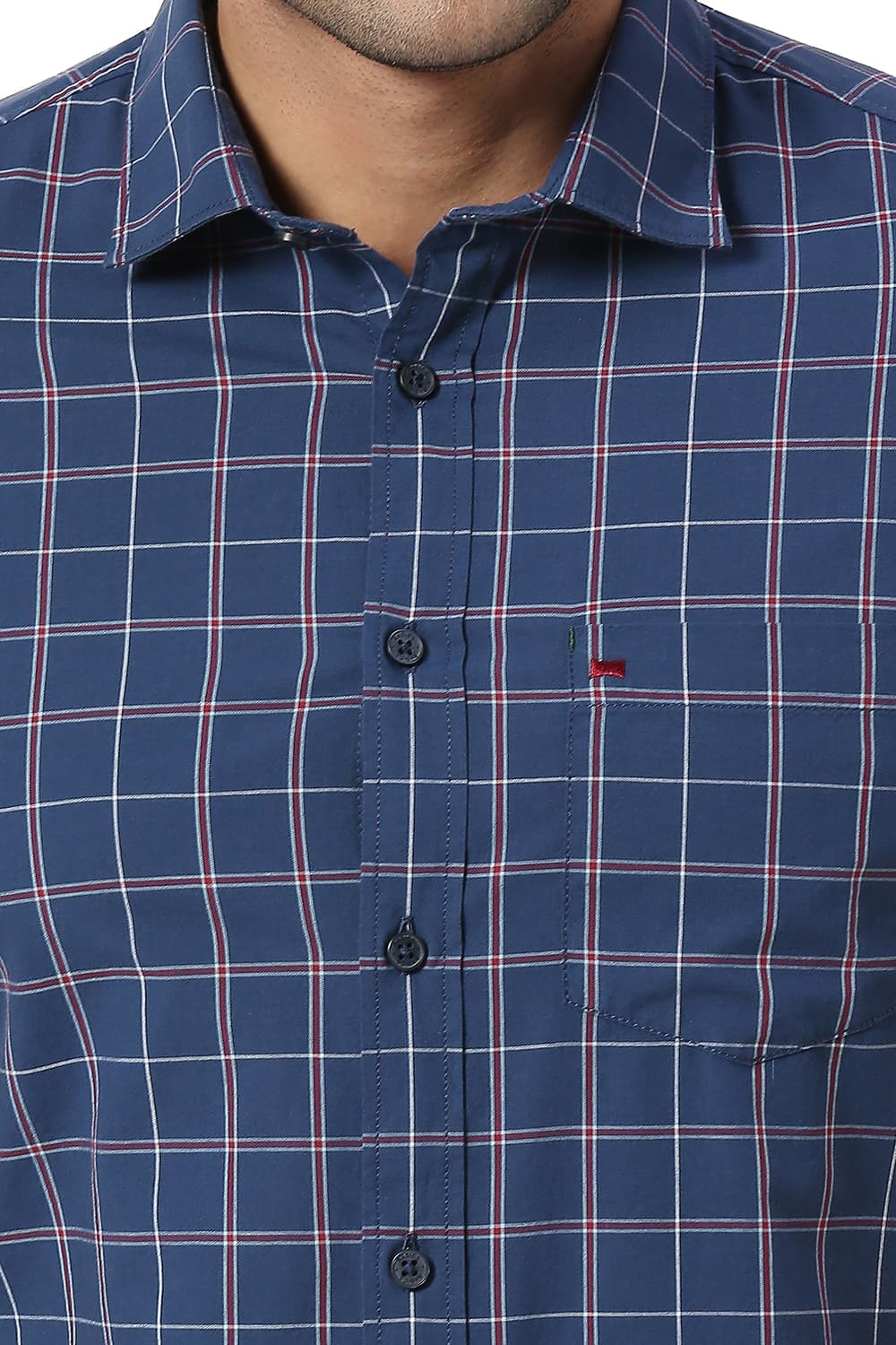 BASICS SLIM FIT COTTON CHECKS HALFSLEEVES SHIRT