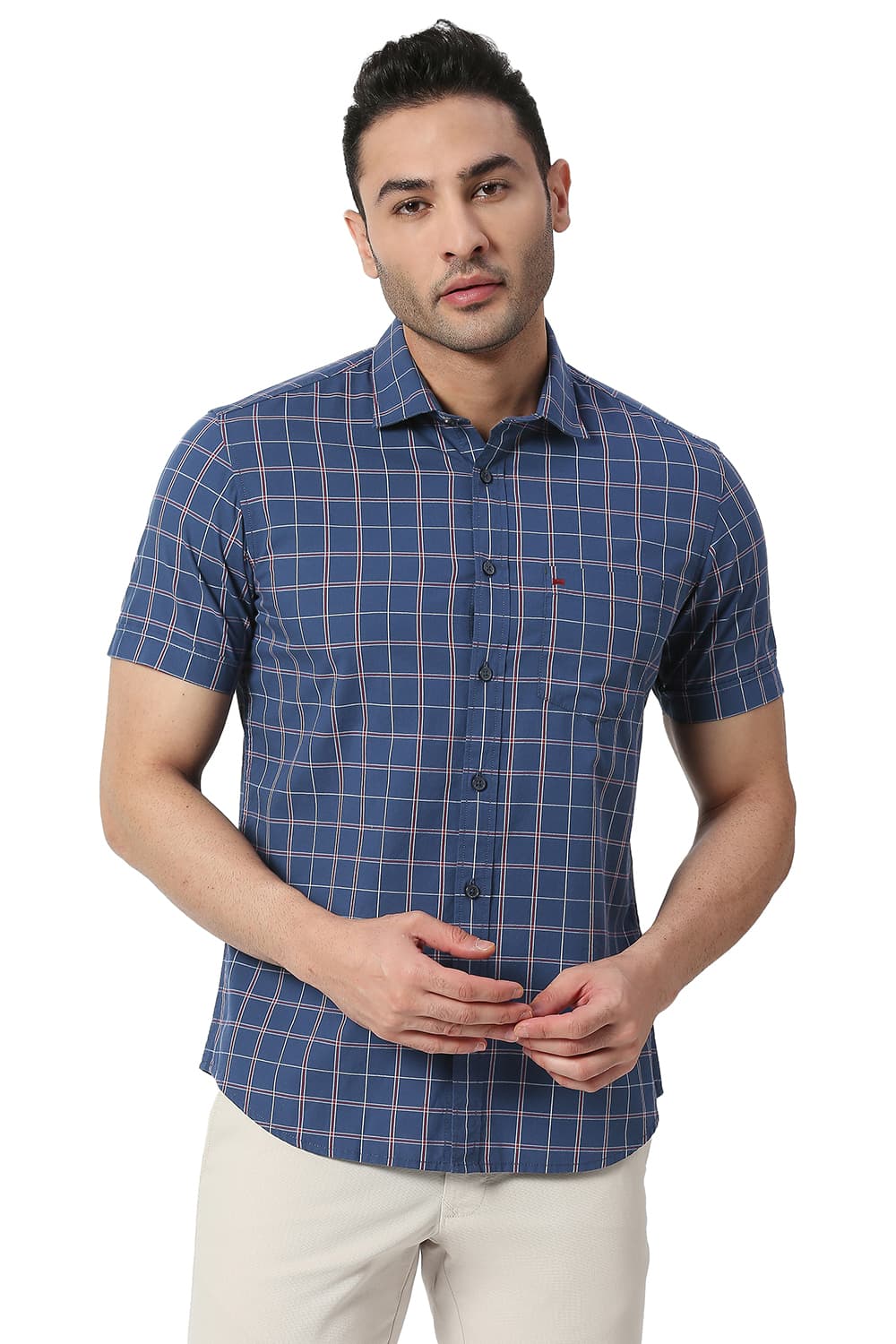 BASICS SLIM FIT COTTON CHECKS SHIRT