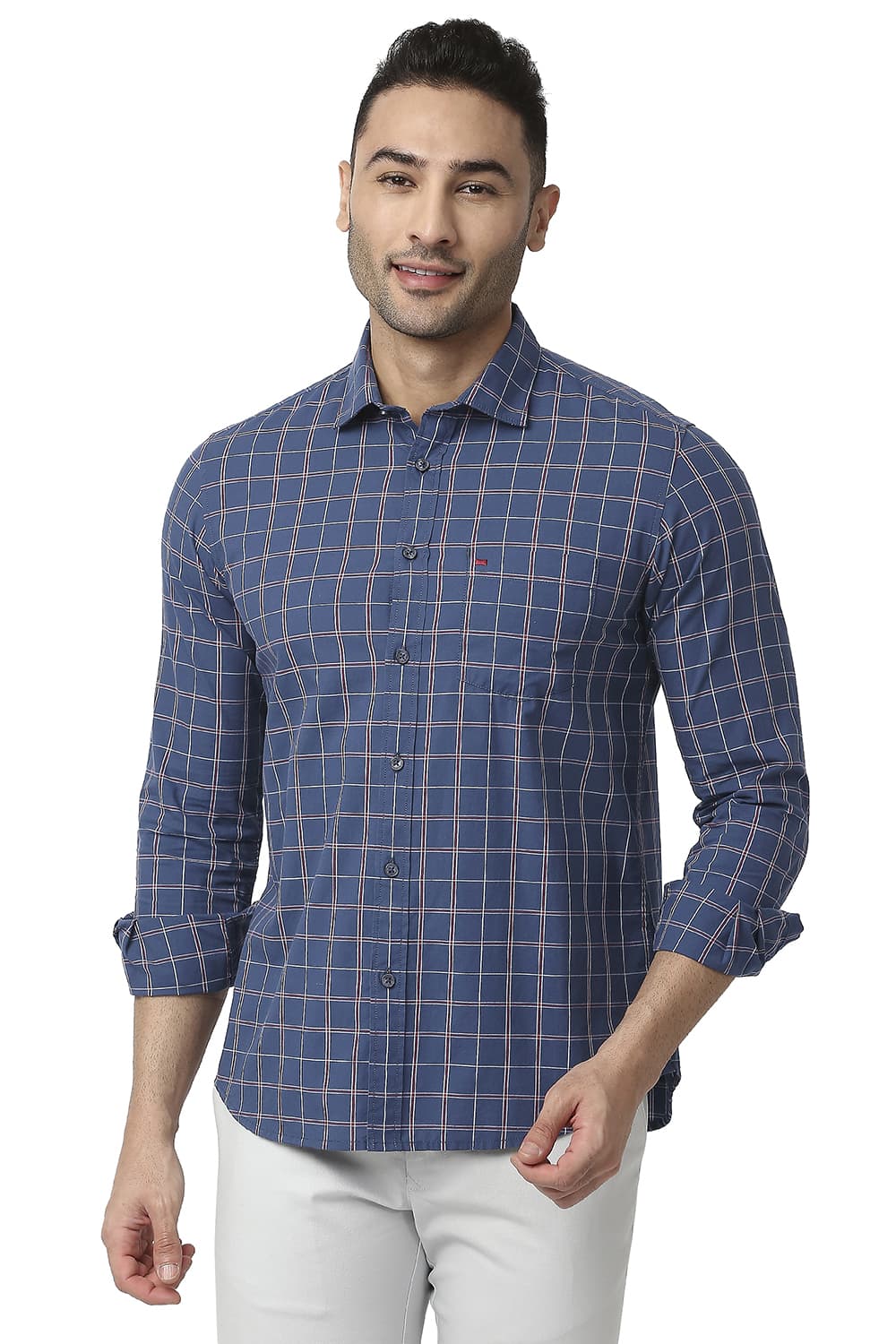 BASICS SLIM FIT COTTON CHECKS SHIRT