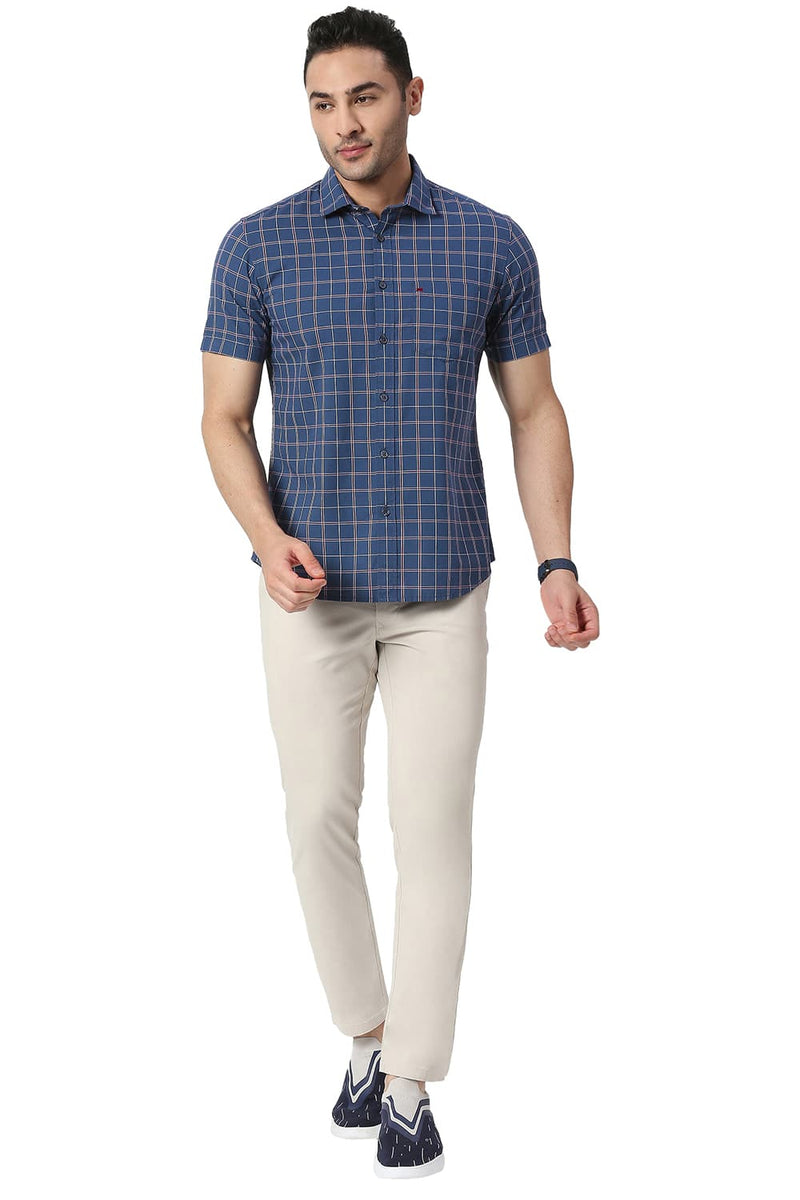 BASICS SLIM FIT COTTON CHECKS HALFSLEEVES SHIRT