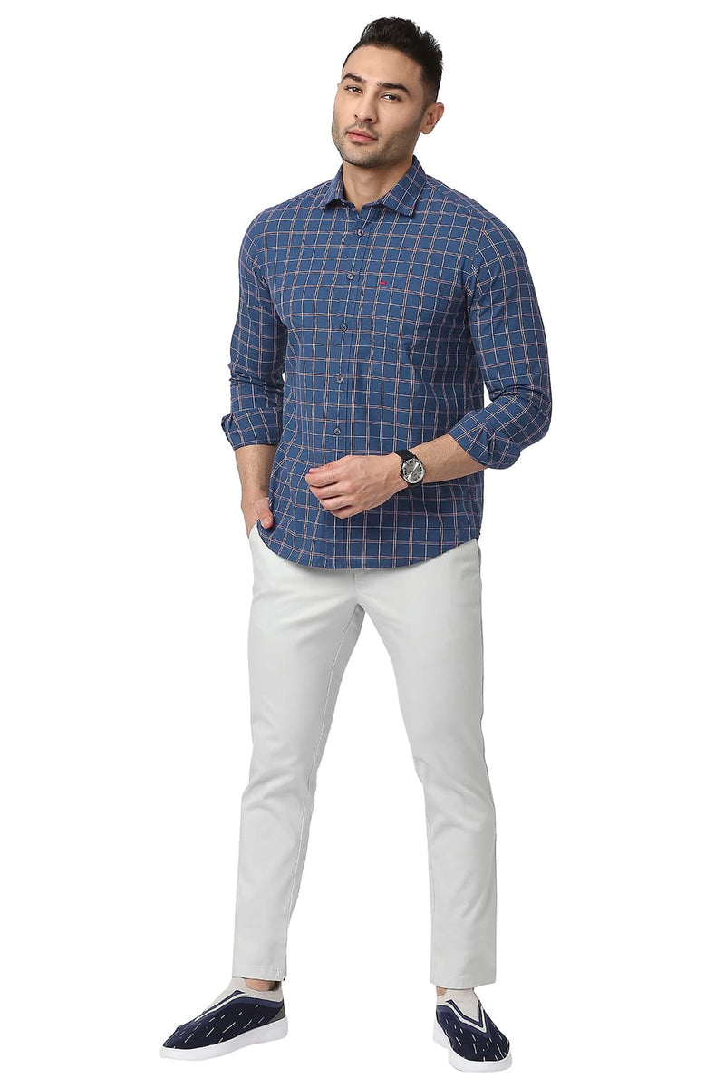 BASICS SLIM FIT COTTON CHECKS SHIRT