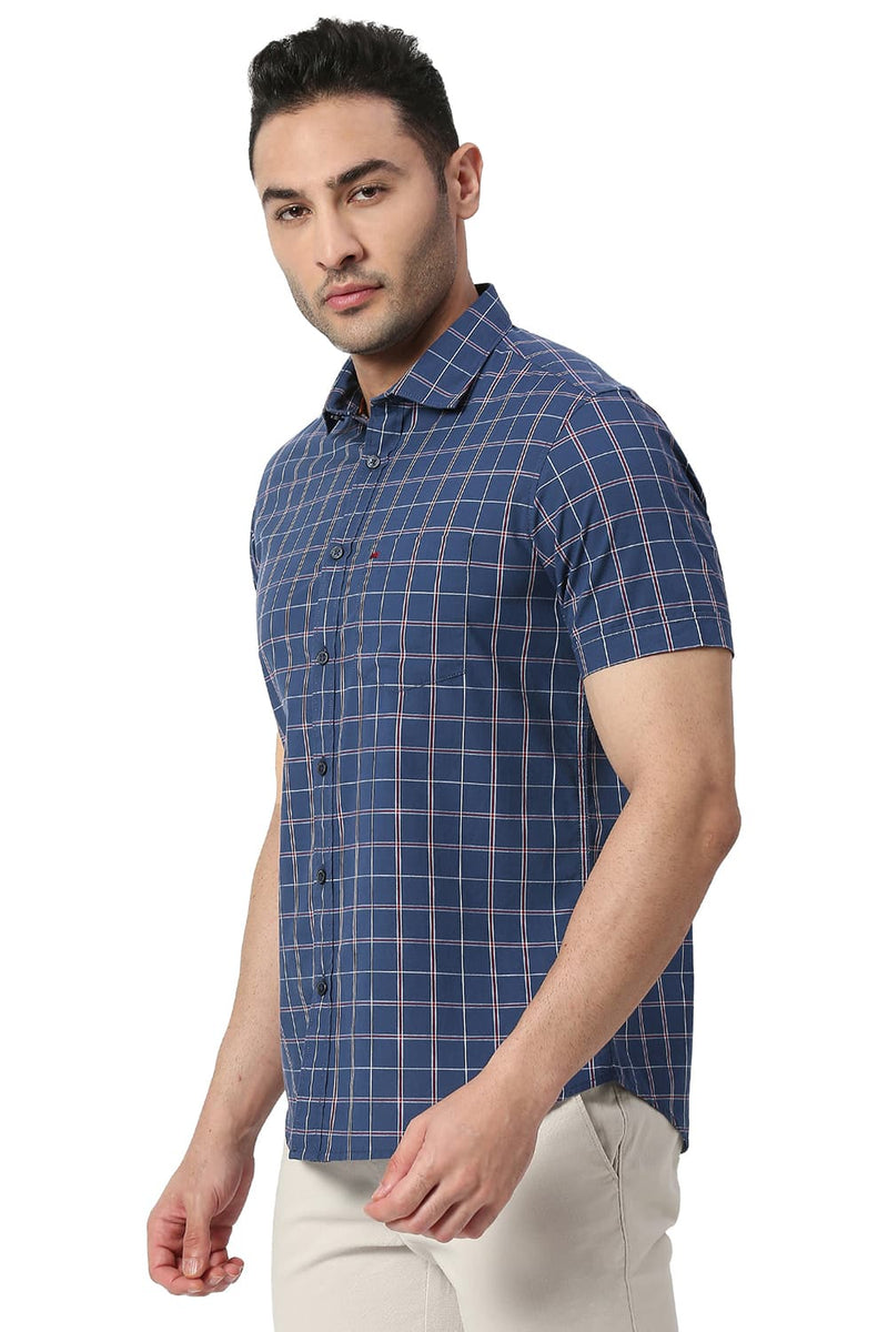 BASICS SLIM FIT COTTON CHECKS HALFSLEEVES SHIRT