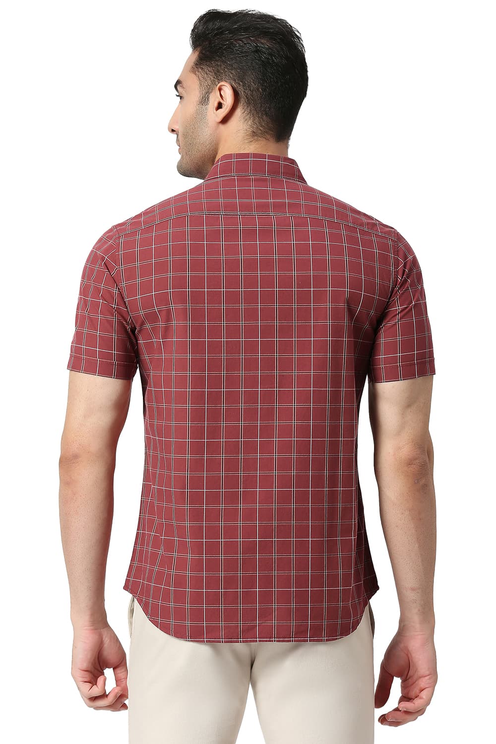 BASICS SLIM FIT COTTON CHECKS HALFSLEEVES SHIRT