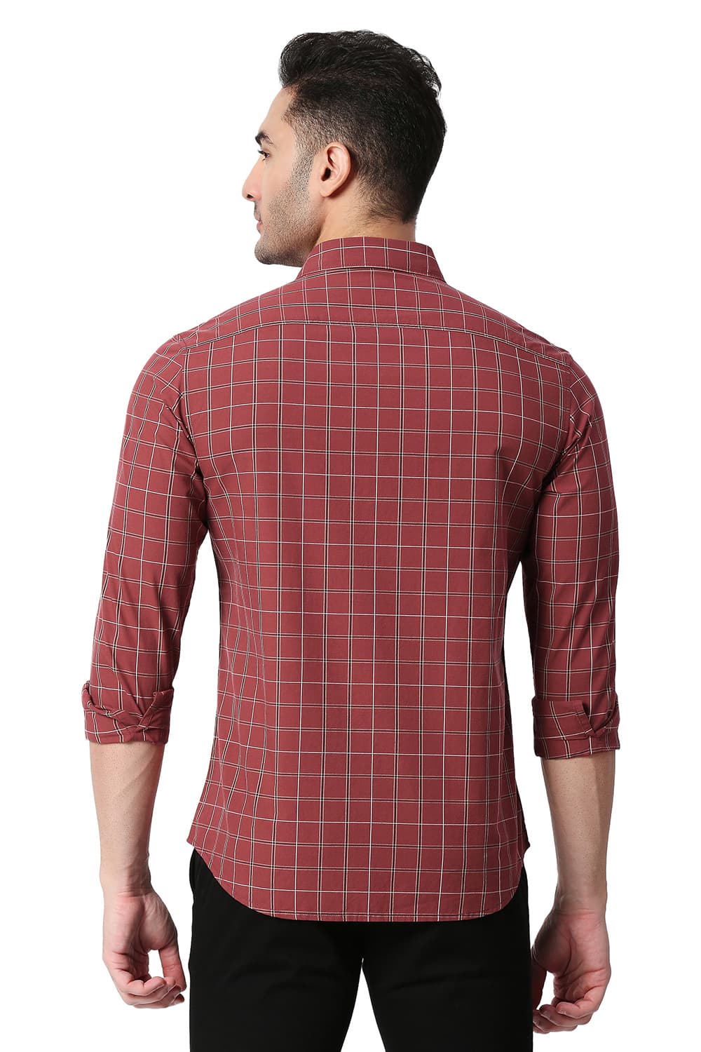 BASICS SLIM FIT COTTON CHECKS SHIRT