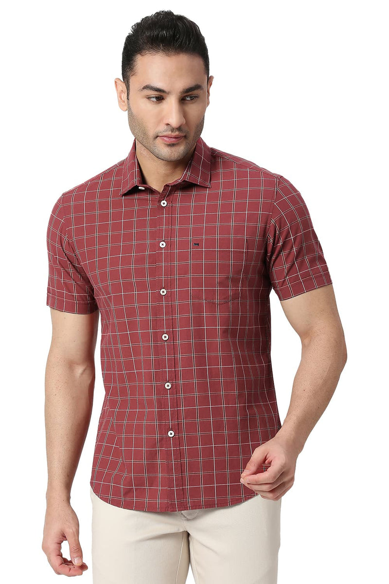 BASICS SLIM FIT COTTON CHECKS HALFSLEEVES SHIRT