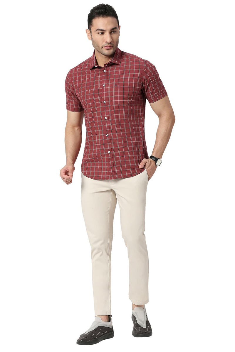 BASICS SLIM FIT COTTON CHECKS HALFSLEEVES SHIRT