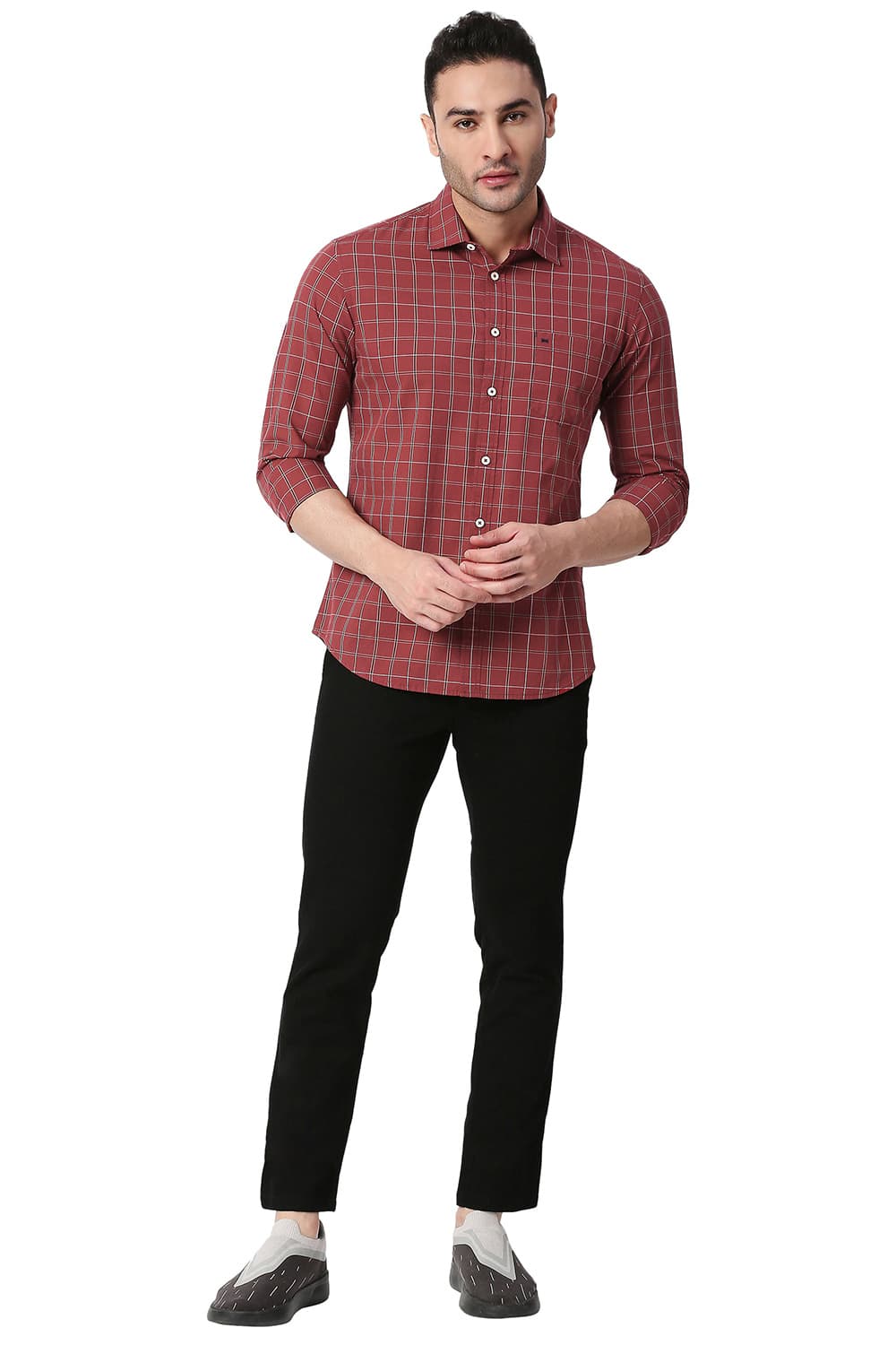 BASICS SLIM FIT COTTON CHECKS SHIRT