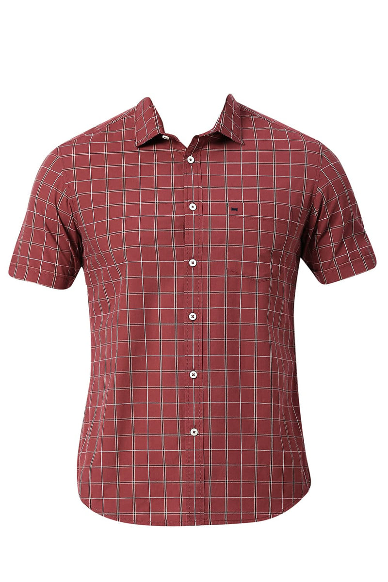 BASICS SLIM FIT COTTON CHECKS HALFSLEEVES SHIRT