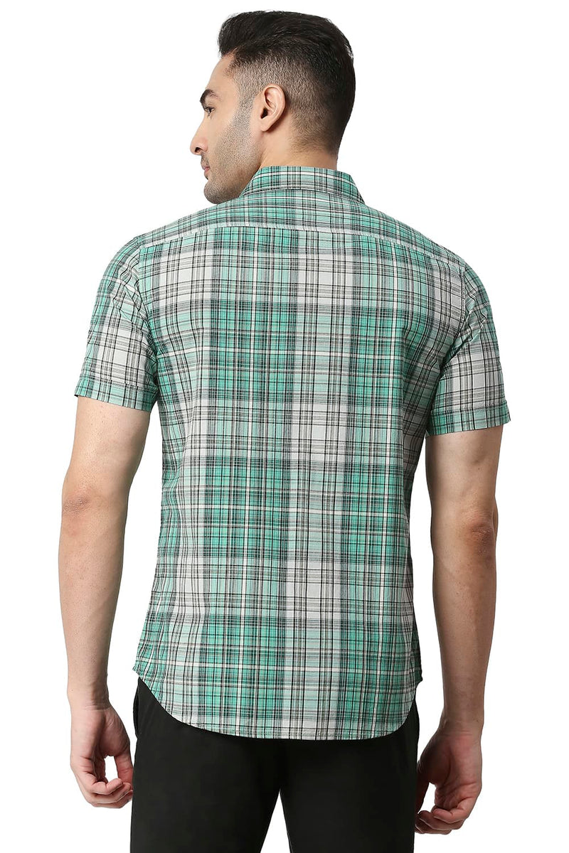 BASICS SLIM FIT COTTON CHECKS HALFSLEEVES SHIRT