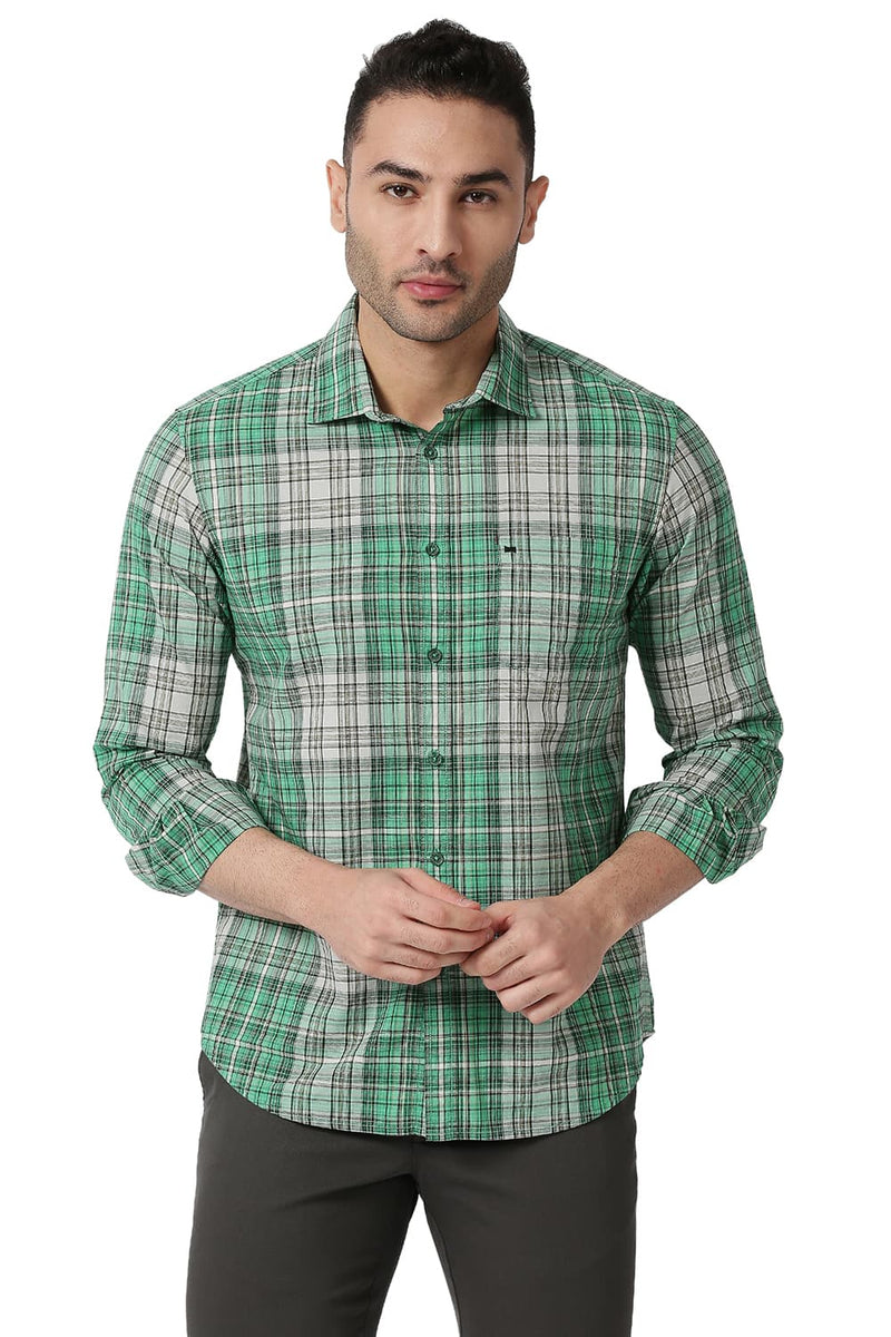 BASICS SLIM FIT COTTON CHECKS SHIRT