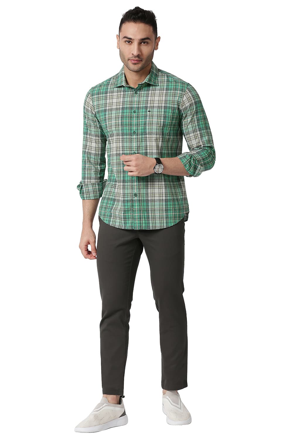 BASICS SLIM FIT COTTON CHECKS SHIRT