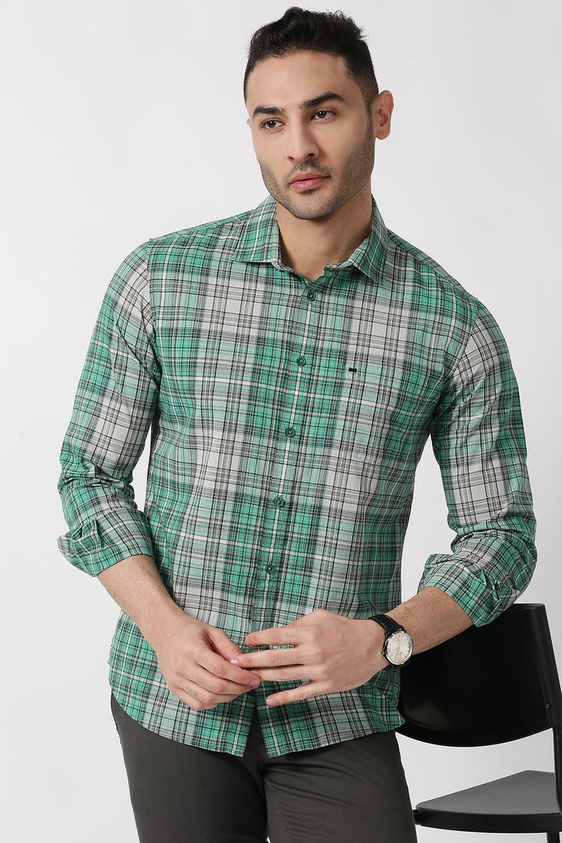 Slim Fit Cotton Checks Shirt