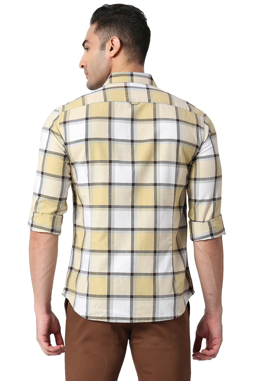 BASICS SLIM FIT COTTON TWILL CHECKS SHIRT