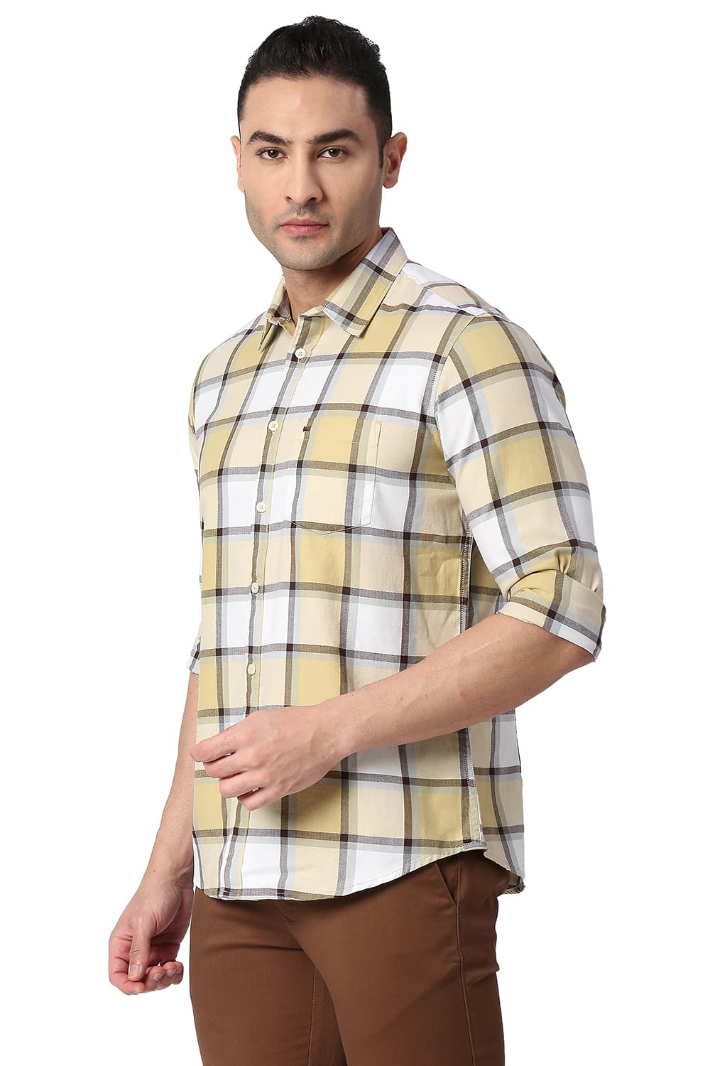 BASICS SLIM FIT COTTON TWILL CHECKS SHIRT