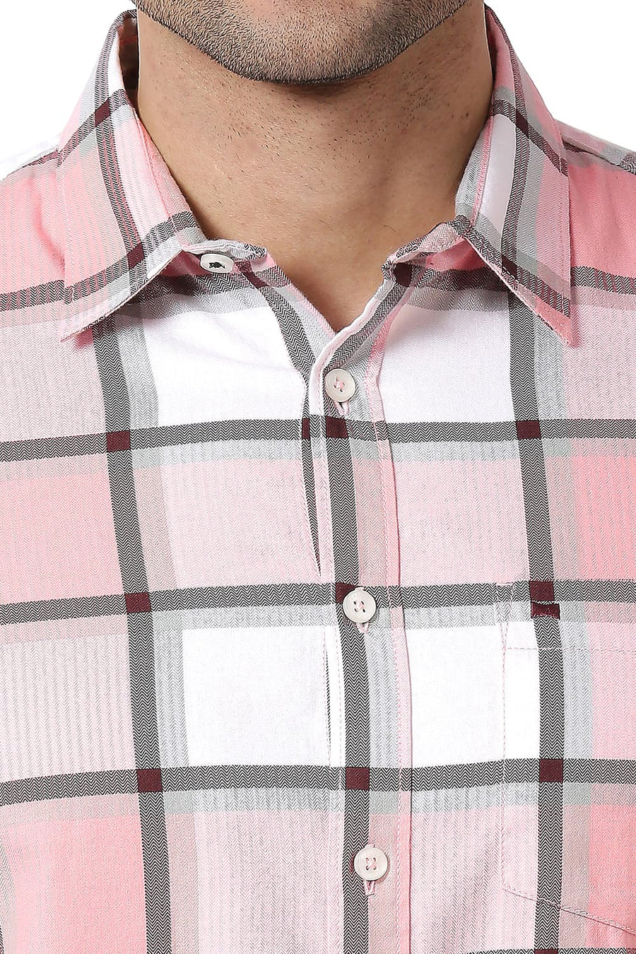 BASICS SLIM FIT ICING PINK COTTON TWILL CHECKS SHIRT